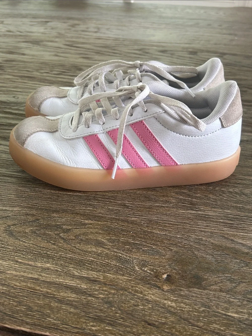 Girls Adidas Court 3.0 White & Pink Sneakers